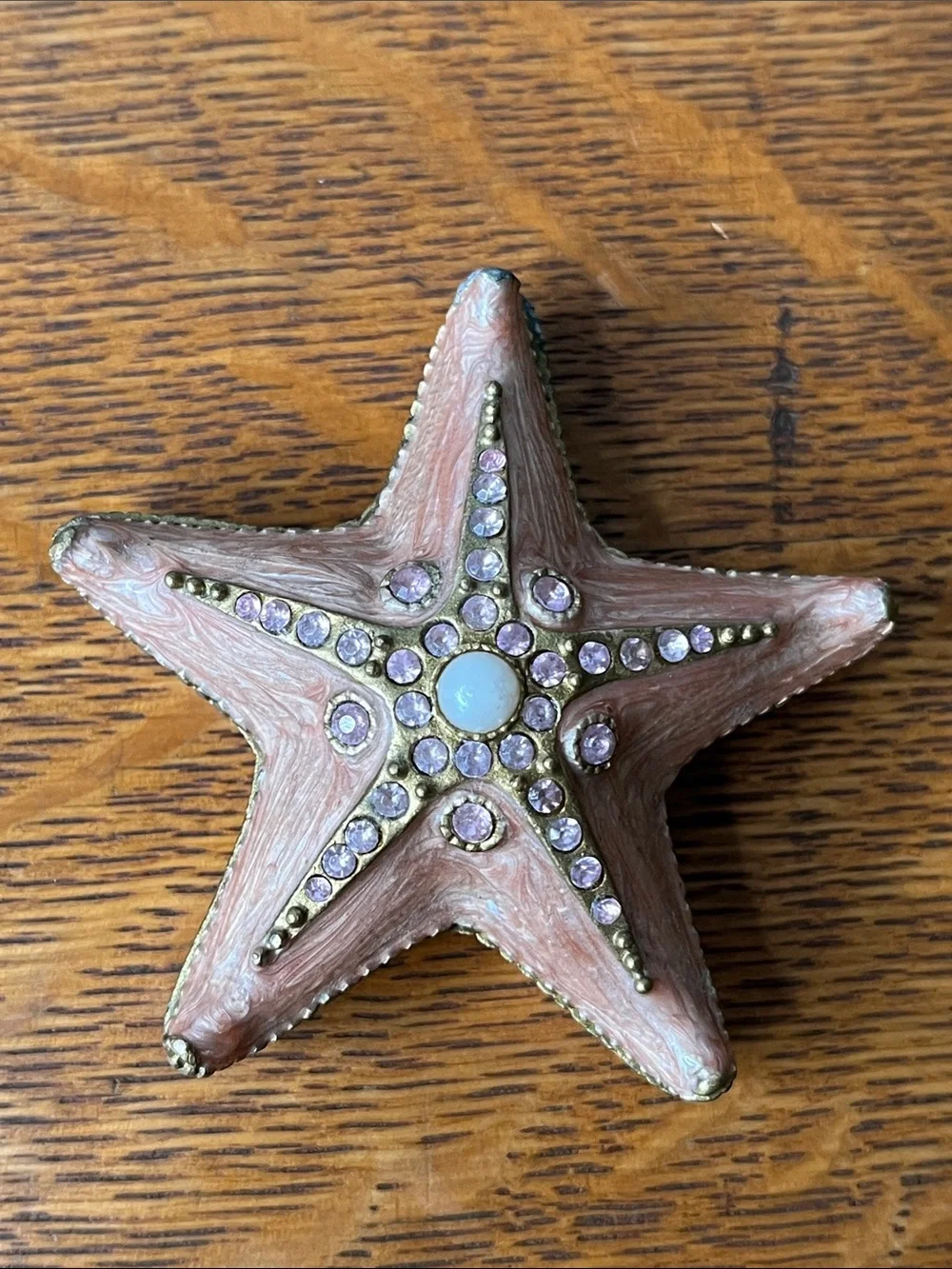 Vintage Enamel & Rhinestone Starfish Trinket Box | Coastal Beachy Ring Dish